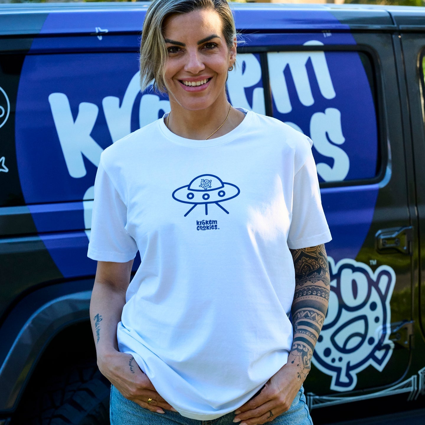 Krokem Cookies WHITE Cosmic Modern T-shirt – SPACESHIP Limited Edition