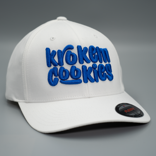 Krokem Cookies Cosmic WHITE Flex Cap (Mid Profile) – 3D Embroidery LOGOTYPE